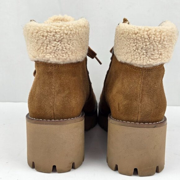 Blondo Waterproof Lace-Up Suede Ankle Boots W/ Faux Shearling Lining Tan Size 7 - Picture 7 of 15